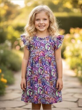 New Boutique K-Pop Demon Hunters Huntrix Spring Summer Twirl Dress Ruffle Trim